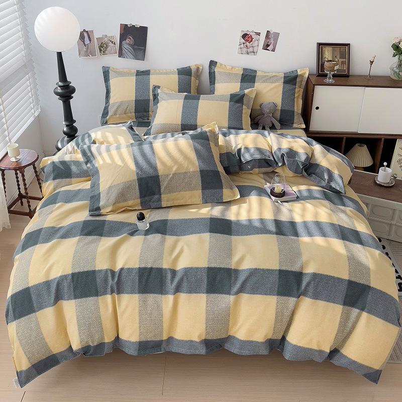 Small Fresh Thickened Pure Cotton Brushed Four-piece Set New Autumn and Winter Cotton Dormitory Bed Sheet Quilt Cover Bedding