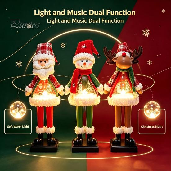 Christmas Village Display Pieces LED Lighted Figurine, Swirling Glitter Santa Claus Elk Snowman Unique Presents for Friends Decoration with