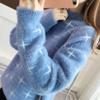 Women Mohair Fuzzy Skin-friendly Sweater Long Sleeve Half Turtleneck Bottom Knit Shirt Top