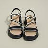 Fashion fairy style sandals female 2025 thick-soled hollow one-word pearl buckle belt simple beach sandals