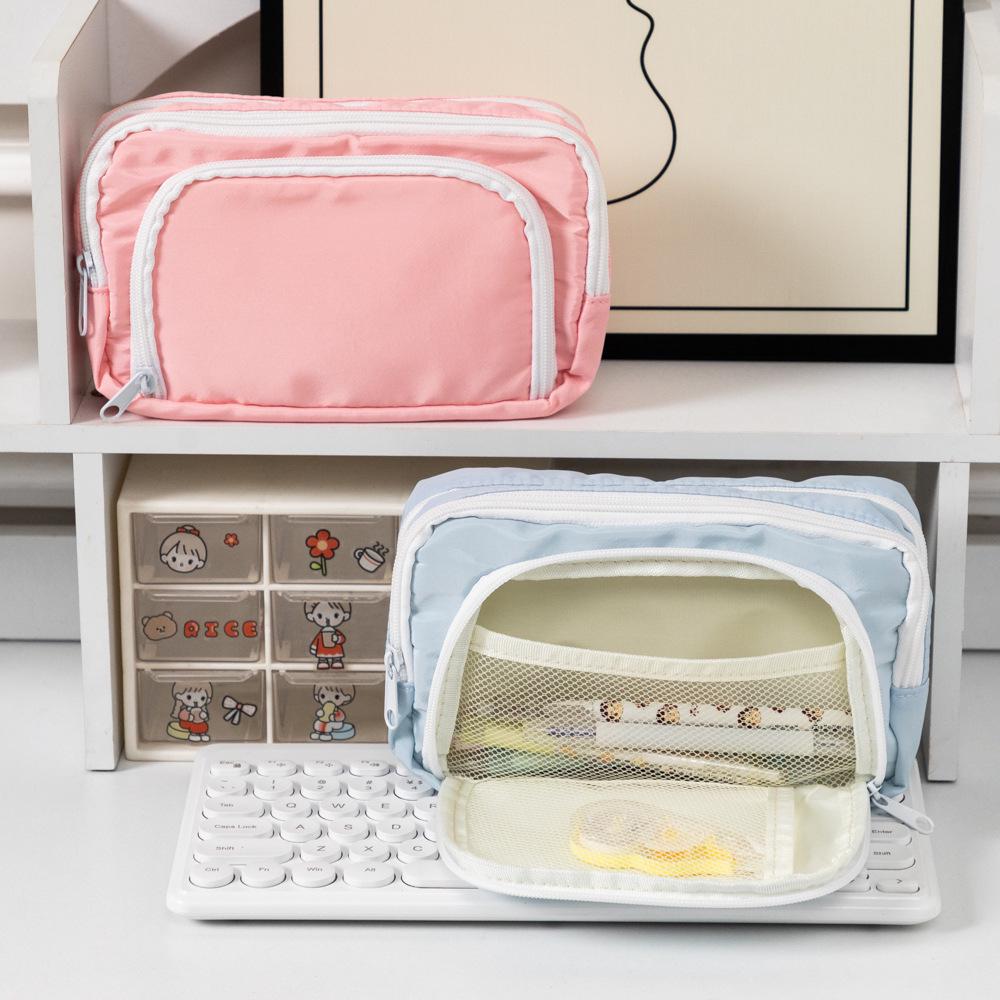 Large Capacity Student Pencil Case - Simple Front Opening Stationery Box and Makeup Bag with Window Design.
