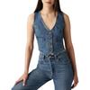 Levis Washed V-Neck Single-Breasted Sleeveless Vest Women Vests Blue A8749-0013