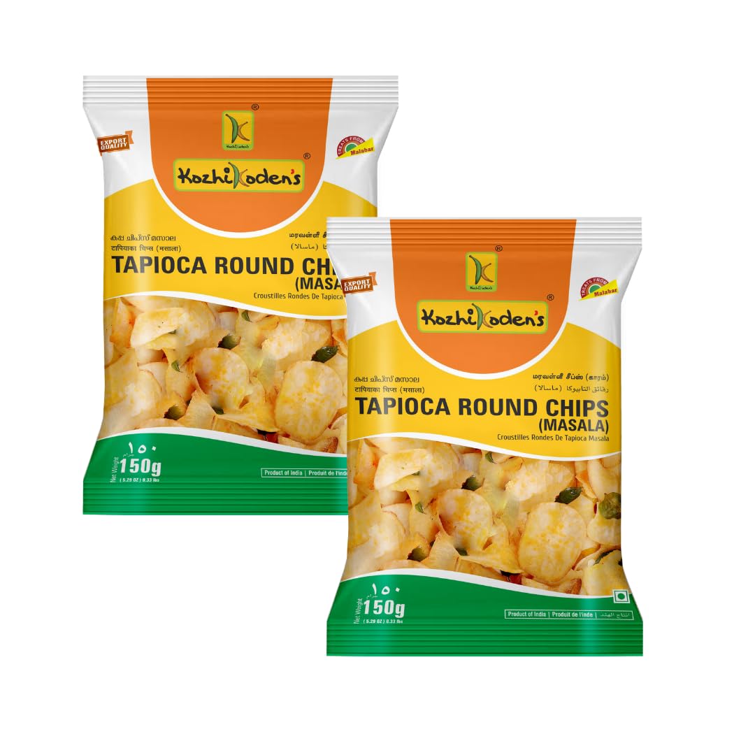 Kozhikodens Tapioca Round Chips - Crunchy, Authentic Kerala Snack - Gluten-Free, No Artificial Additives, Perfect Tea-Time Bites (Round Chi