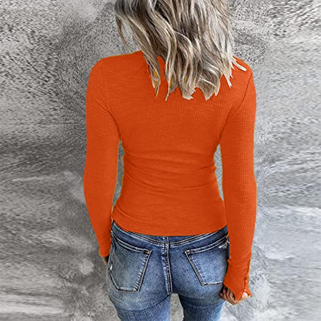 Women's And Winter Slim Bottom T-shirt Fashion Casual Color U Neck Pullover Long Sleeve Top
