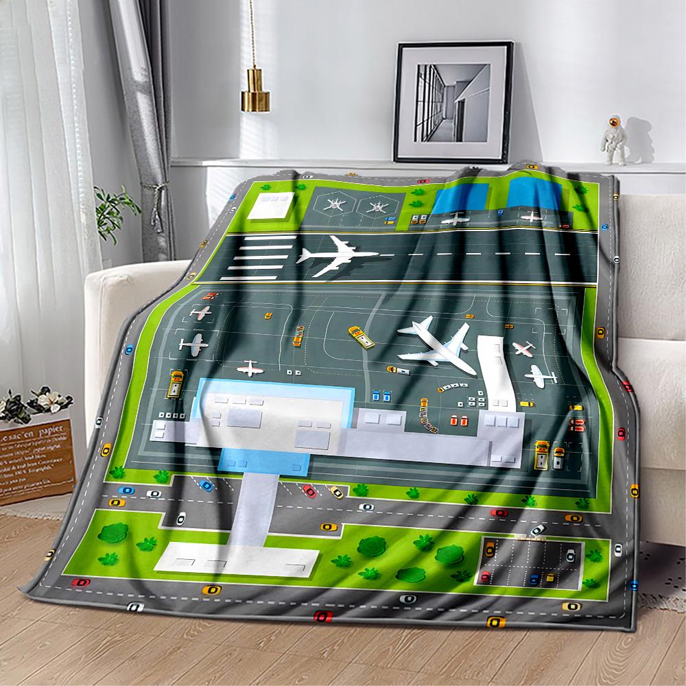 Airport Runway Design Flannel Blanket - Soft and Suitable for Sofas, Beds, Offices, Travel, All Seasons, and The Best Gift for The Holidays.
