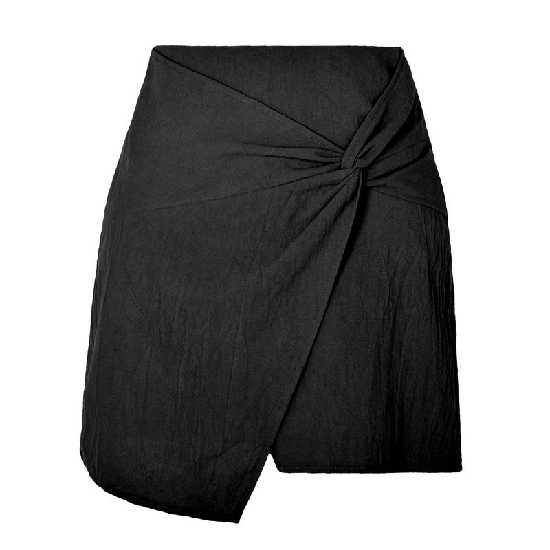 

European and American Kinked Solid High Waist Zip-up Irregular Skirt High Waisted Irregular Skirt Black L