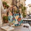  Bohemian Geometric Pattern Tote Bag Large Capacity Casual Handbag for Daily Use