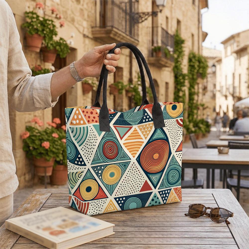 Bohemian Geometric Pattern Tote Bag Large Capacity Casual Handbag for Daily Use