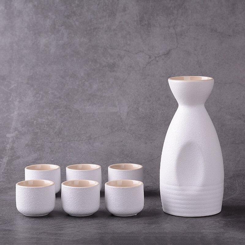 Shangqi Rough Pottery Black Ceramic Wine Set with Decanter and 6 Cups