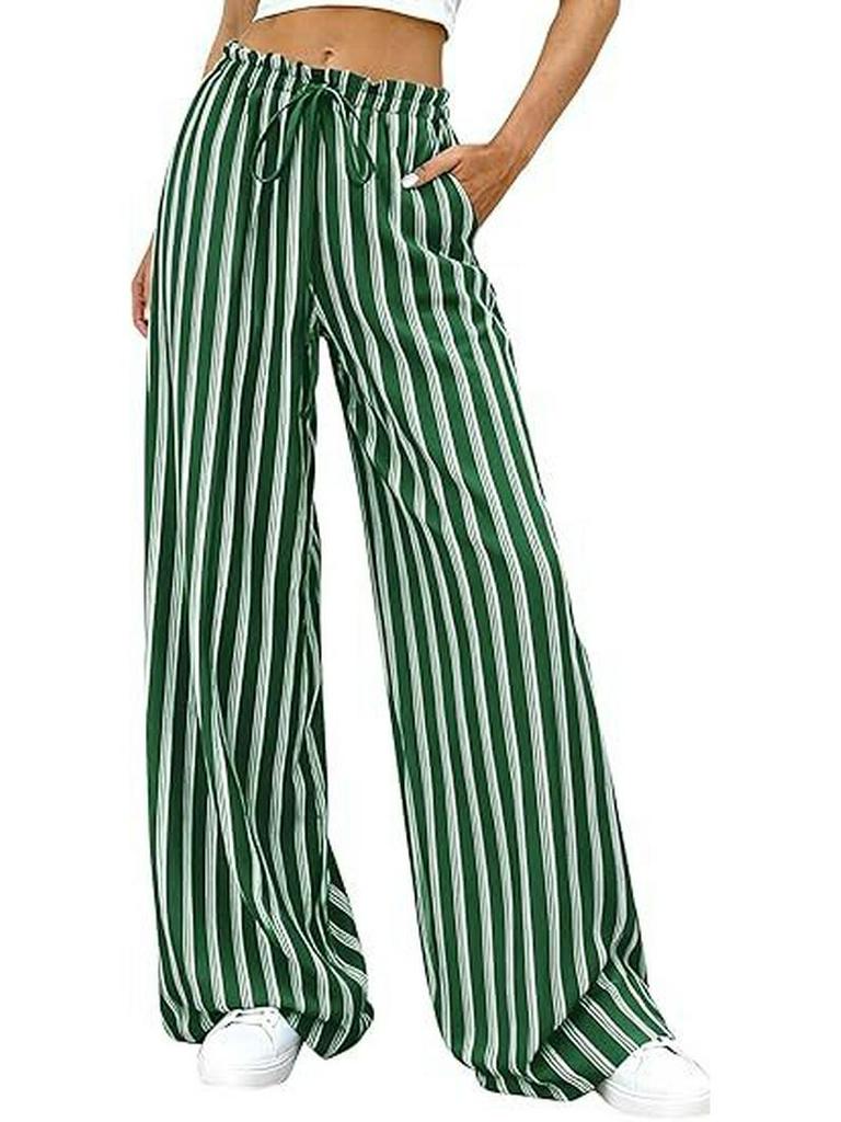 2026 Fashion Striped Elastic Waist Wide Leg Casual Pants