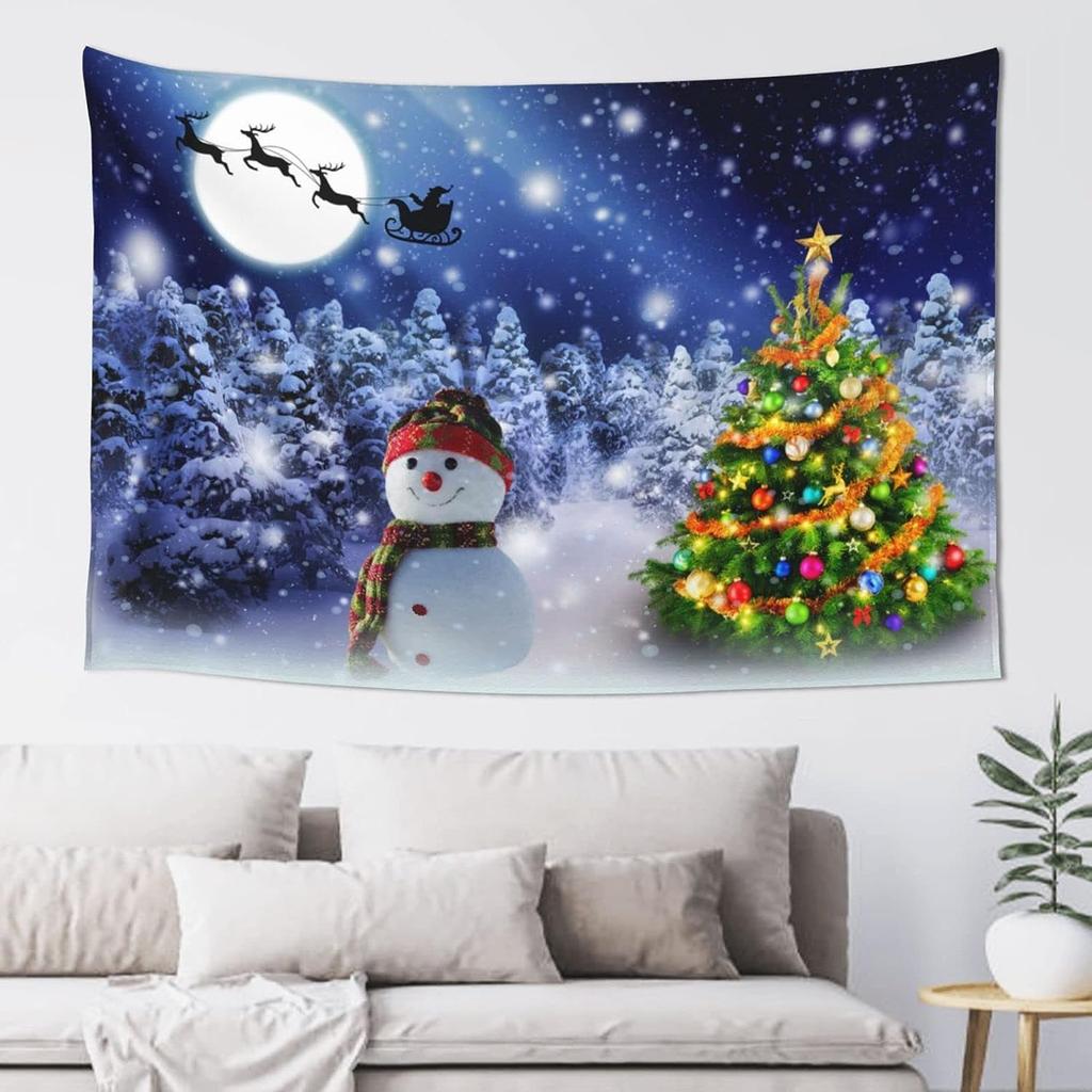 Funny Snowman Printed Winter Theme Tapestry Aesthetic Funny Wide Wall Hanging for Bedroom Living Room Dorm Home Decoration