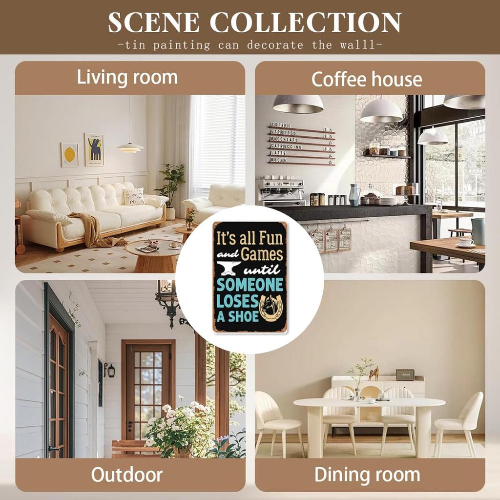 Farrier It's All Fun and Games Until Someone Loses a Shoe Sign Wall Decor Art Poster Vintage Metal Tin Sign for Funny Man Cave Garage Office Room