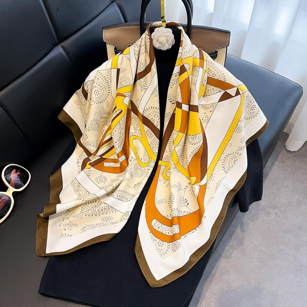 Simple 91cm square scarf ins Han Da striped silk multi-functional scarf fashion day shawl silk scarf light luxury