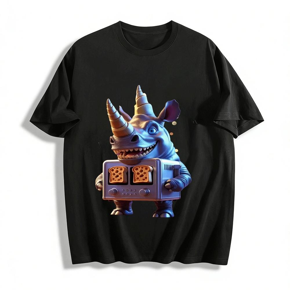

Fun Two-Horned Rhino With Toaster Graphic Casual T-Shirt Pure cotton T-shirt XXS