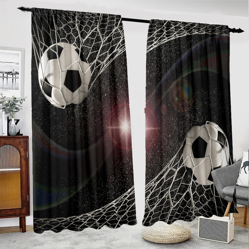 Set Of 2 Football Patterned Printed Curtains Christmas Decorations Bedroom Living Room Home Decoration Curtain Polyester Perfect For