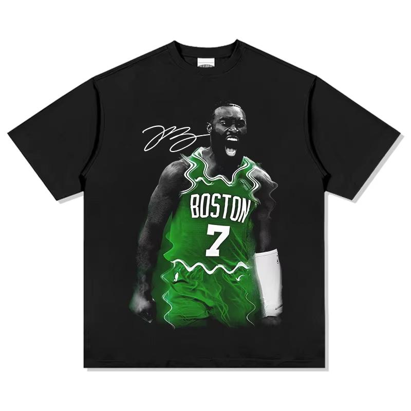 Koszulka bawełniana z nadrukiem vintage Boston Jaylen Brown z krótkim rękawem dla fana koszykówki, sportowy top treningowy na lato, męska i damska