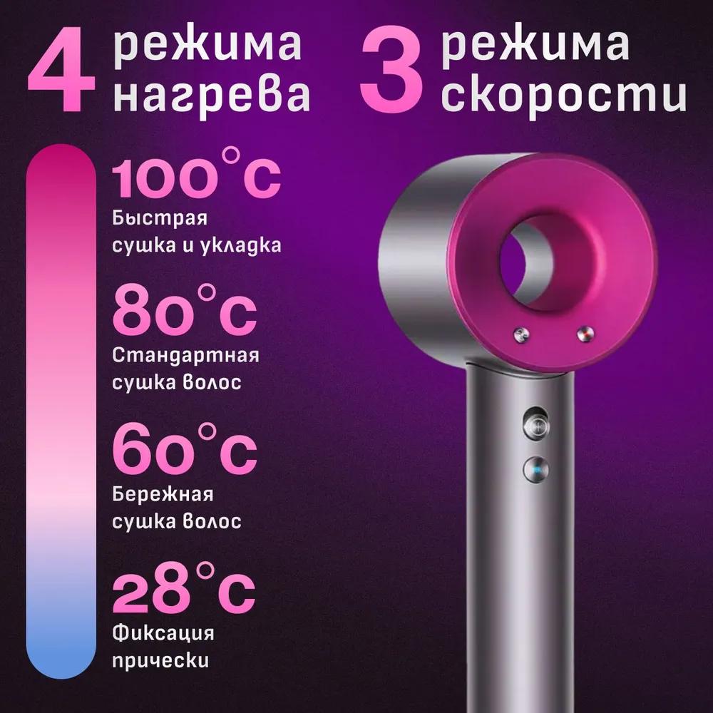 Haartrockner 1600 Watt, Stufe 4, rotierende Düse 6, Pink, schwarze Düse.