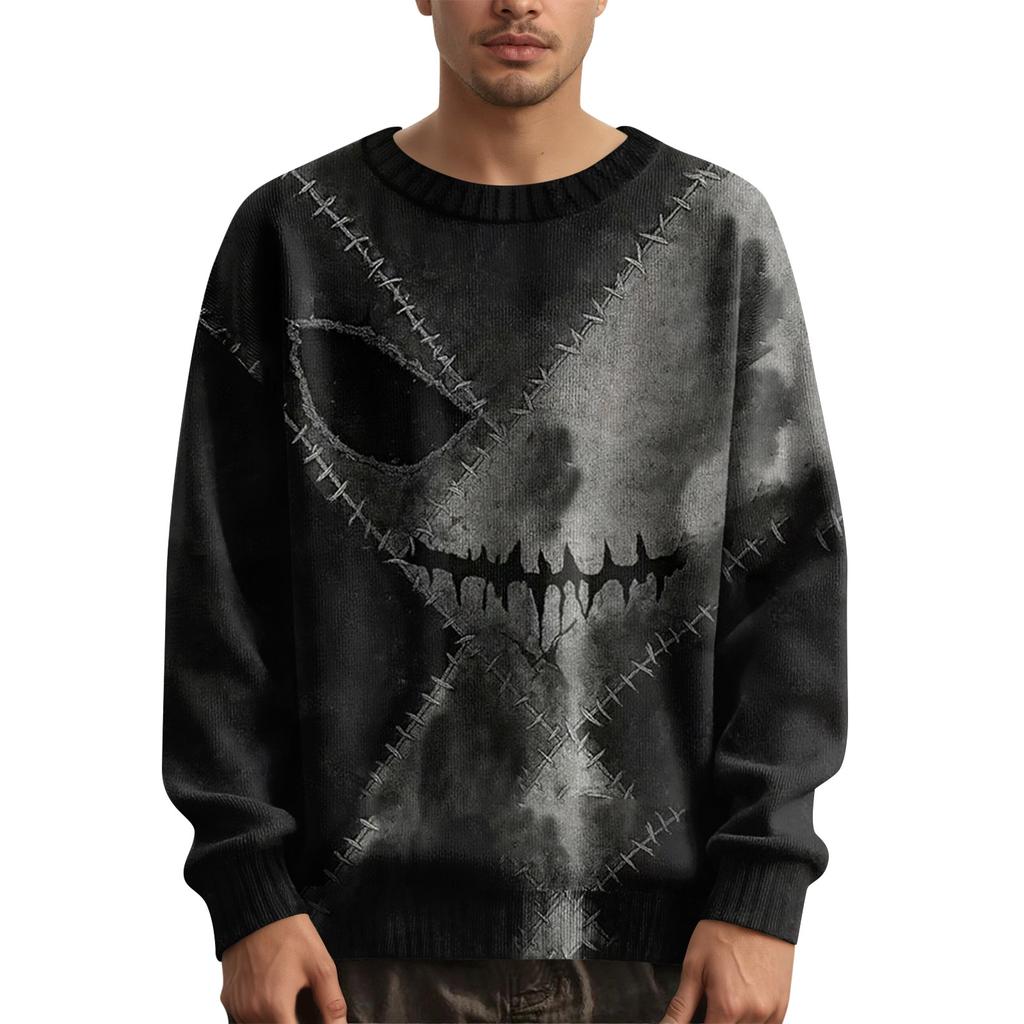 Men's Long Sleeve Pullover Sweater Casual Halloween Print Knit Oversized Sweater