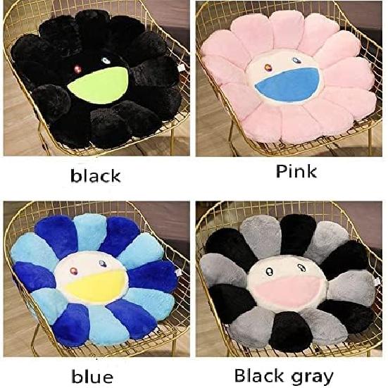 Murakami Super Soft Large Flower Plush Pillow - Smiling Sunflower Stuffed Toy, Car & Bedroom Decoration (Black & White)
