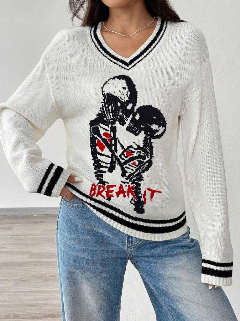 2025 Autumn/Winter Elegant Patchwork Halloween Knitted Long Sleeve Pullover