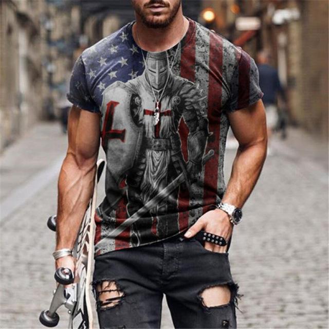 

Летняя мужская футболка с американским флагом и 3D принтом, повседневная модная футболка с круглым вырезом, свободная уличная одежда больших размеров XL
