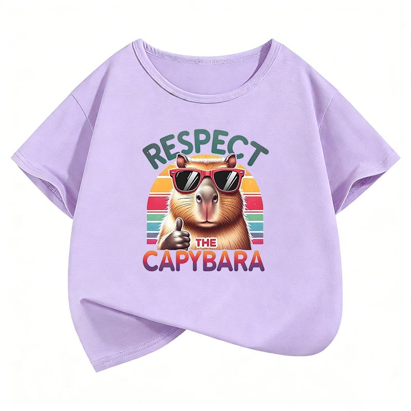 Streetwear Capybara Design T-Shirt Bedrucktes T-Shirt Sommerkleidung für Mädchen Kurzarm Tops T-Shirts Niedliche Mädchenkleidung