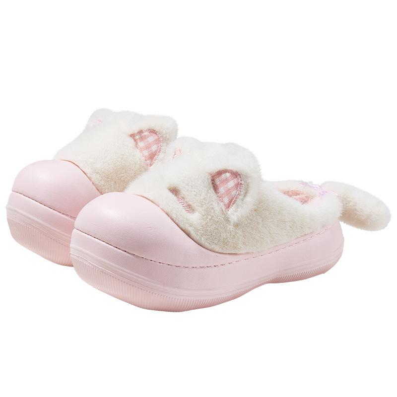 Soft cute cat home cotton slippers female winter student cute bag head waterproof confinement shoes non-slip platform shoes