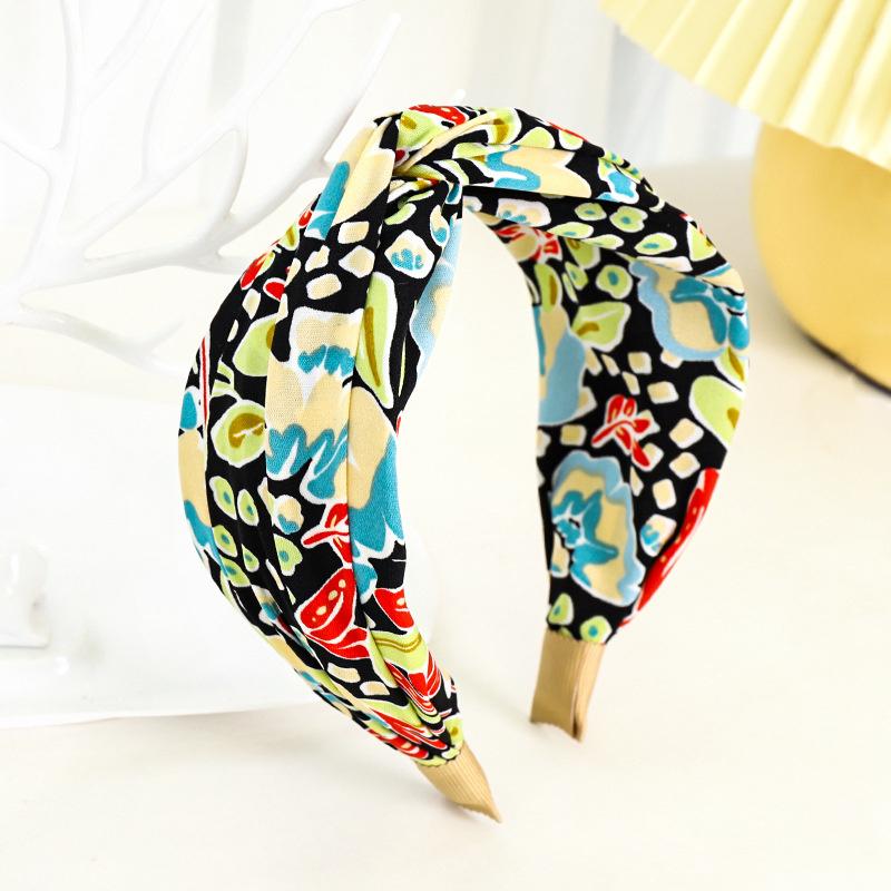 Pretty Floral Print Satin Cloth Knotted Headbands for Women Girls Daily Shopping Party Holiday Head Hoop Accessories