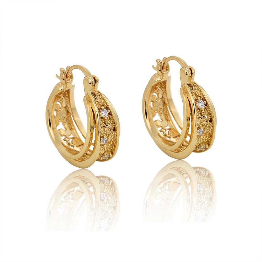 2026 Модные полые серьги-кольца с цирконами, шампанское золото, трехслойные серьги-клипсы для женщин золотой