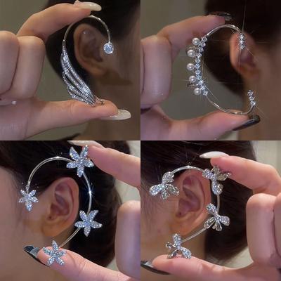 Trendy Silber Farbe Zirkon Glänzende Ohr Clips für Frauen Ohne Piercing Haken Ohrringe Ohr Manschetten Mode Schmuck
