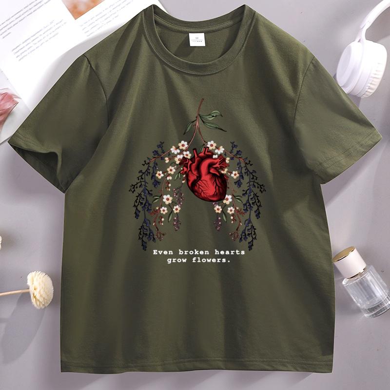 Funny Heart Printed T Shirt Casual Cotton Short Sleeve Round Neck Tshirt Summer Graphic Tees Unisex Clothing Streetwear Tees