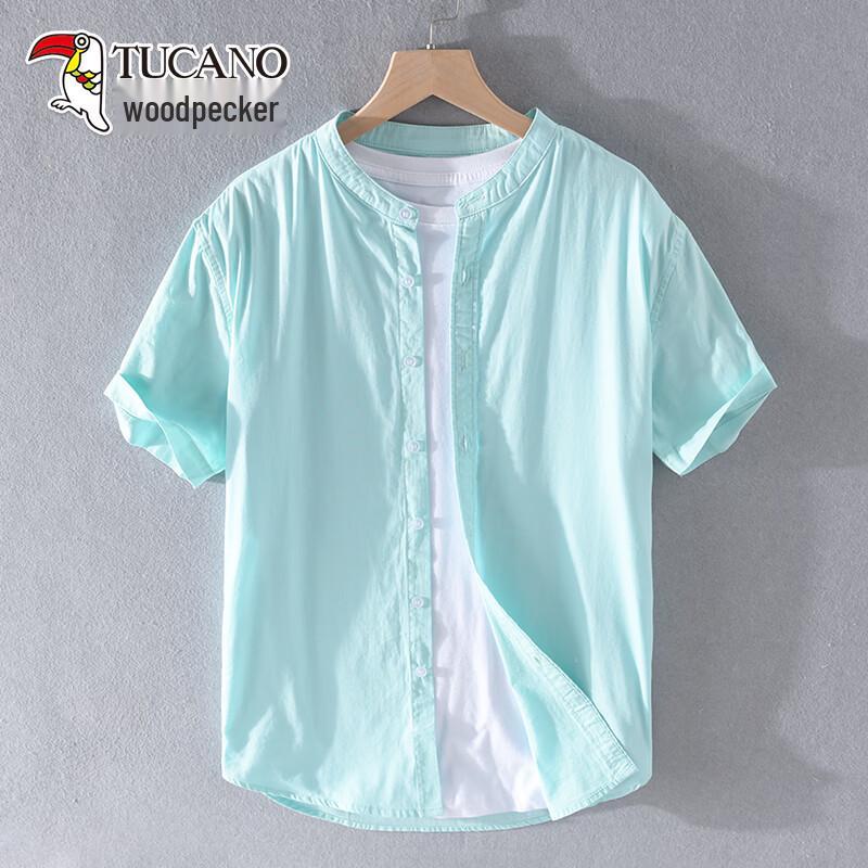 TUCANO Men's Short Sleeve Collarless Casual Shirt