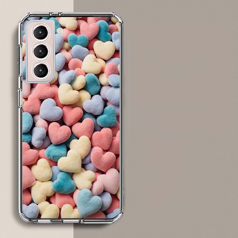 Furry Heart Phone Case For Samsung Galaxy S25 Edge S24 S23 FE S21 S20 S10 Plus S22 S26 Ultra Cover Clear Cases TPU Capa Shell Co