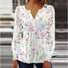 Fashion Hollow Out Γυναικεία δαντέλα μπλούζα με μακρυμάνικο μπλουζάκια V λαιμόκολλα συμπαγή πλισέ vintage μπλούζες Γυναικεία casual λεπτό λευκό πουκάμισο