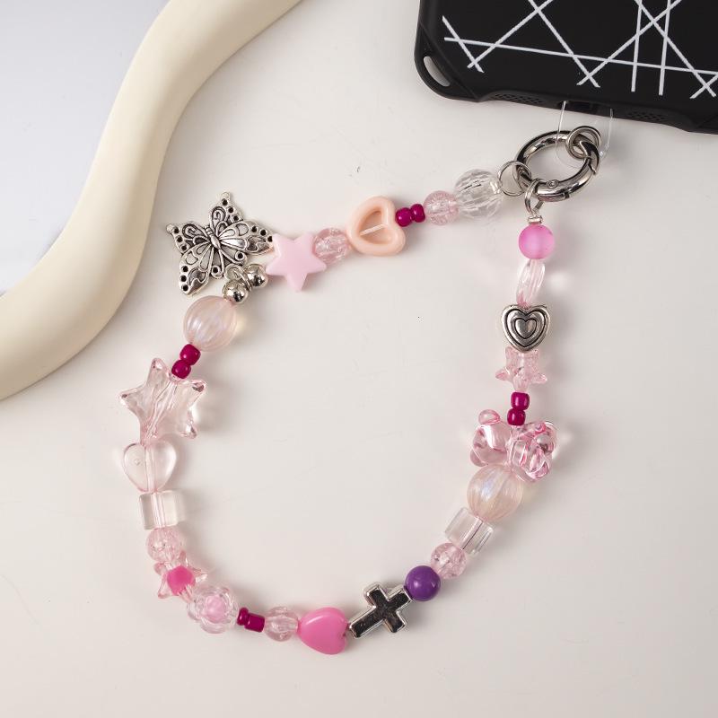Stylish Anti-Fall Pearl Phone Chain: Short, Single Buckle Durable Wrist Strap with Heart Charm