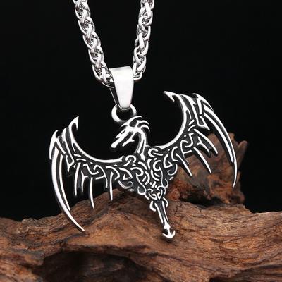 Vintage Viking Flying Dragon Pendant Necklaces For Man 316L Stainless Steel Nordic Animal Amulet Necklace Punk Jewelry
