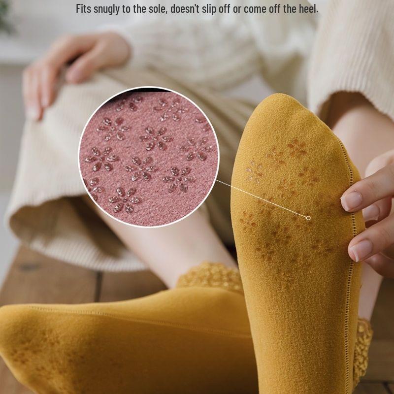 Women’s Non-Slip Lace Trim Thick Floor Socks for Autumn/Winter