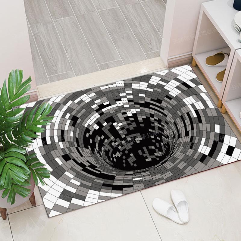 3D Stun Carpet Pattern Washable Bedroom Living Room Coffee Table Carpet Black And White Trap Floor Mat Home Decoration