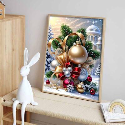 5D Christmas Atmosphere Round Full Diamond Art Decoration Kit, DIY Rhinestone Gemstone Painting Art, Home Decoration Wall Ornaments