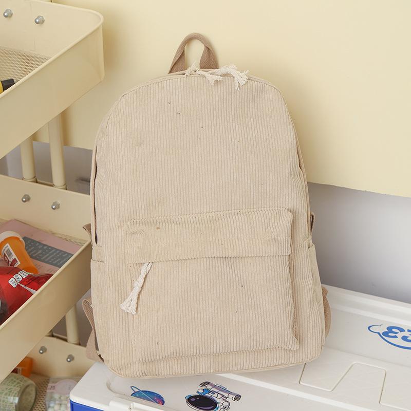 Schoolbag new solid color student schoolbag female corduroy high value large capacity backpack simple college student simple