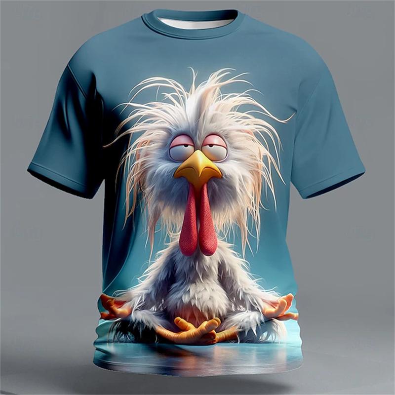 Fun Unique Animal 3D Print Men's T-Shirt Summer Loose-Fit Short-Sleeve Top Casual Crew Neck T-Shirt