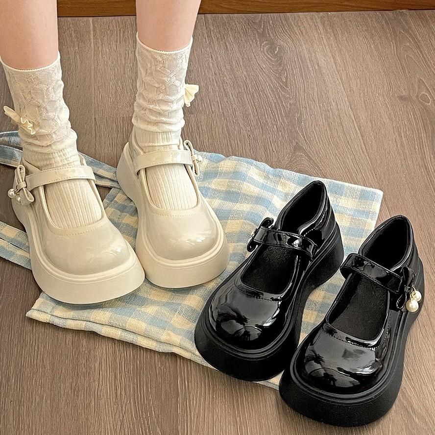 White British style platform JK small leather shoes women's 2025 new summer with skirt, shallow mouth height increase Mary Jane shoes