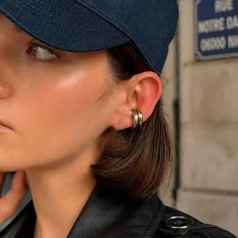 SHIXIN 2Pcs Minimalist Stainless Steel 18K Gold Plated Ear Clip Women Classic C Shape Ear Cuff No Piercing Earring Daily Jewelry