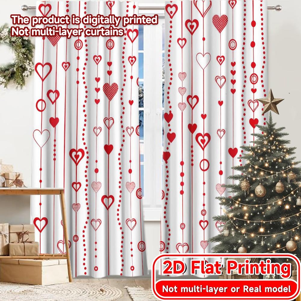 

Set Of 2 Flat Printing Heart Strings Chic Window Curtain Versatile Polyester Curtains All Seasons Perfect Bedroom Living Made Decor Treatment W100*H70(CM)-Grommet top&1PCS