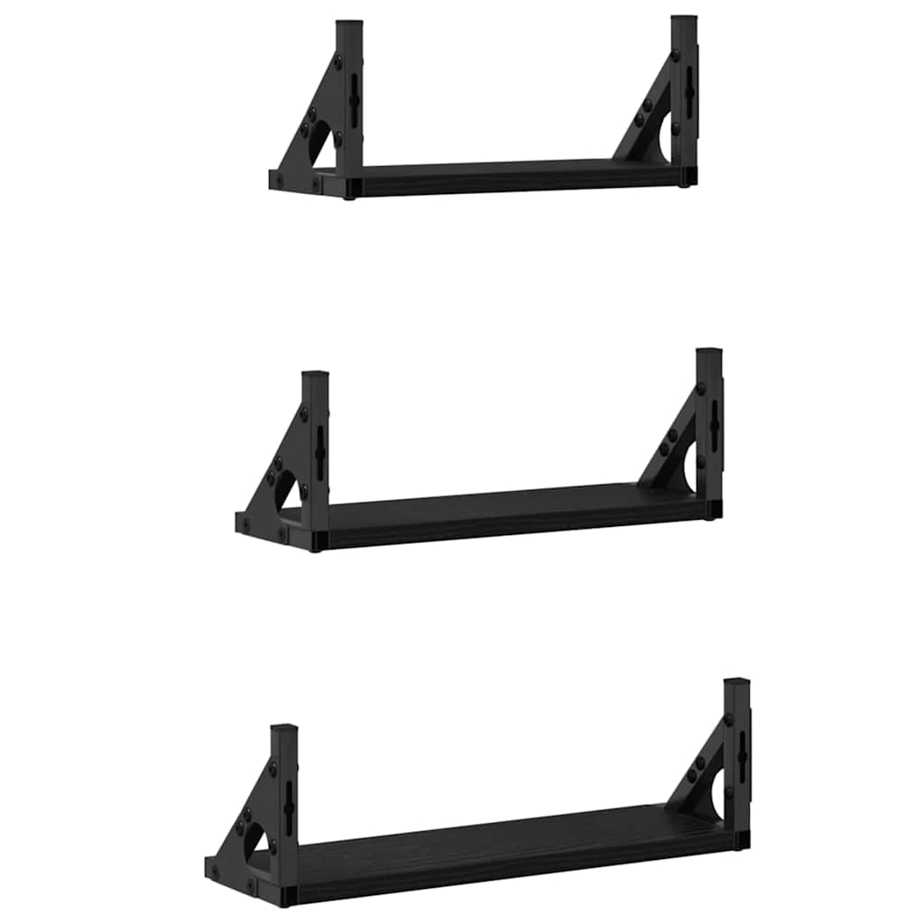 Wall Mounted Shelf System with Storage 3 pcs Black Oak Effect
