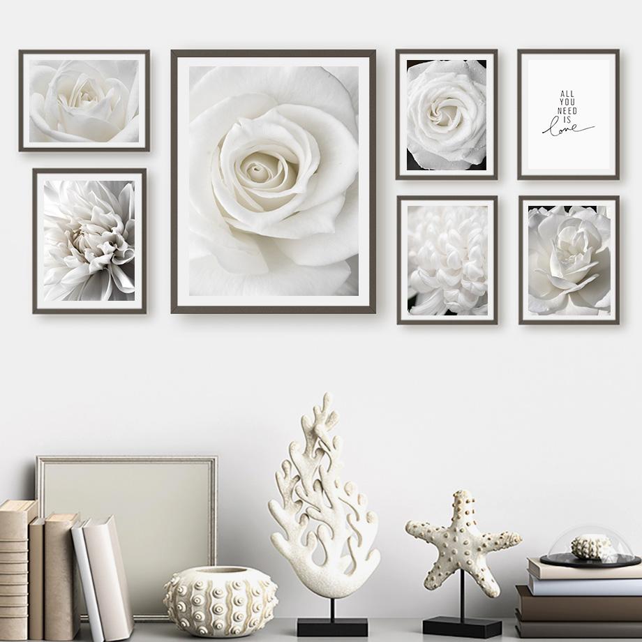 Hvit Peonrose Blomst Enkelhet Lerretsmaleri Nordiske Plakater Trykk Planter Romdekor Veggkunst Bilder Hjemmedekorasjon