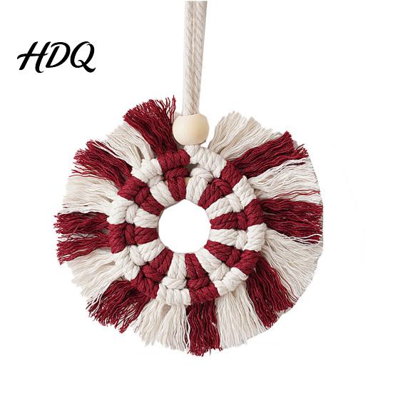 Cotton Rope Tapestry Round Braided Tapestry Boho Wall Hanging Knotted for Bedroom