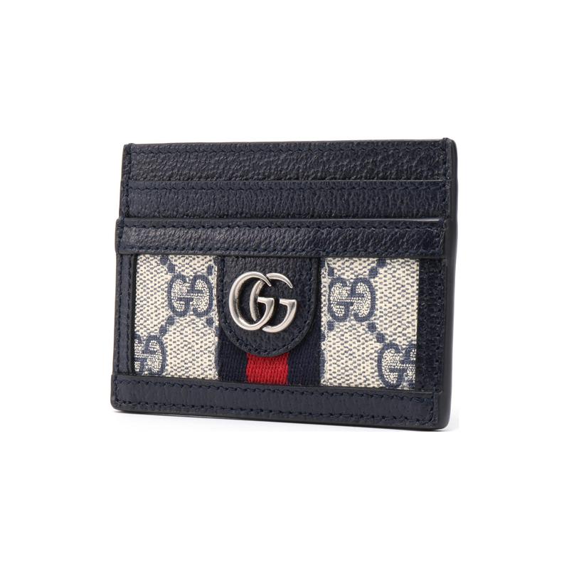 Gucci Ophidia distressed old flower logo striped webbing canvas patchwork card holder card bag women's blue