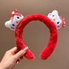 Women's Cute Red Bow Kitty Cat Plush Headband - Cartoon Hair Accessory for Washing Face & Styling, Perfect for Autumn/Winter.