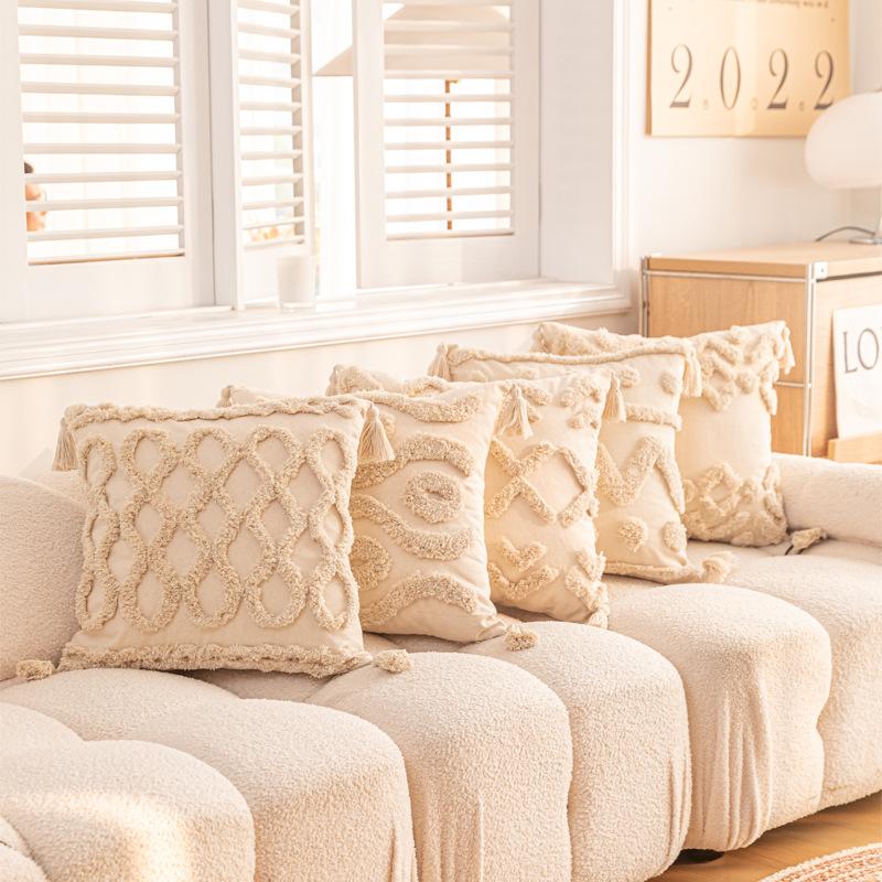 Pack of 2 Faux Wool Throw Pillow Covers 18x18 Inches Decorative Farmhouse Velvet Couch Pillow Case Soft Plush Square Boho Cushion Pillowcase